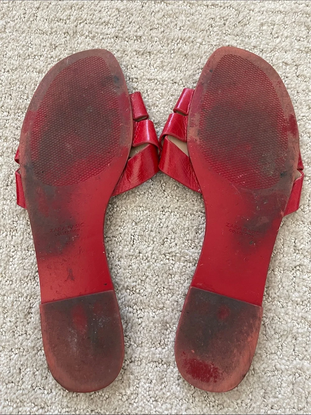Zara Red Strappy Leather Slide Sandals - Picture 2 of 2